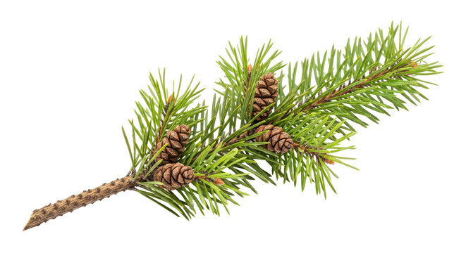 Green Pine Branch With Cones Isolated on White Background Natural Evergreen Tree - Powered by Adobe