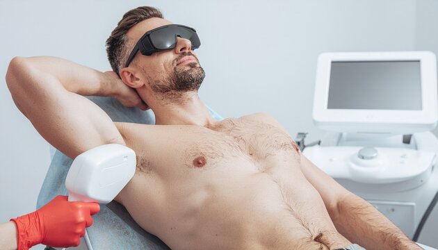 Laser Hair Removal Treatment: A person undergoing a laser hair removal procedure, showing the meticulous precision and advanced technology of modern dermatological care. 