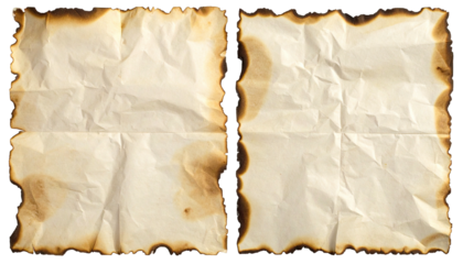 Folded paper, burnt edges, stained, wrinkled, aged and distressed