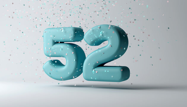 Celebrate milestone birthday with festive blue number 52 and confetti