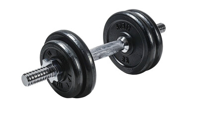 Adjustable dumbbell with iron weights against a dark background