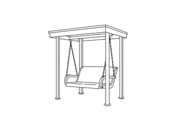 Outline drawing of a porch swing with a canopy frame