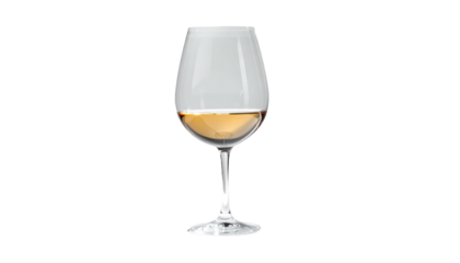 Clear glass with amber liquid, resting on a slender stem