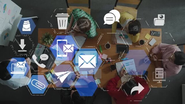 Email icons show digital communication, email service, and inbox management. Email supports online messaging, email notification, and secure exchange. Funnel