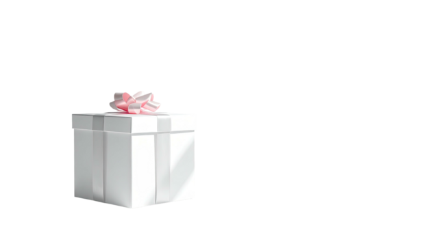 White gift box with pink ribbon on black backdrop, left corner - Powered by Adobe