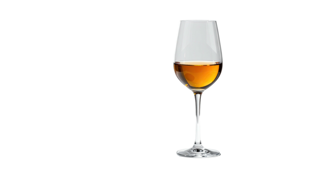 Filled glass with amber liquid, presented against black backdrop - Powered by Adobe