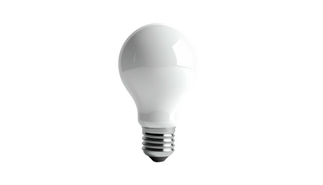 Isolated white LED lightbulb with silver base against black