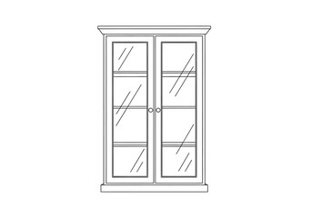Line drawing of a glassfronted doubledoor cabinet with mullions