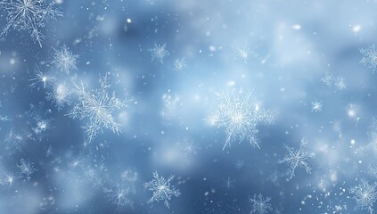 Falling snowflakes winter blue background