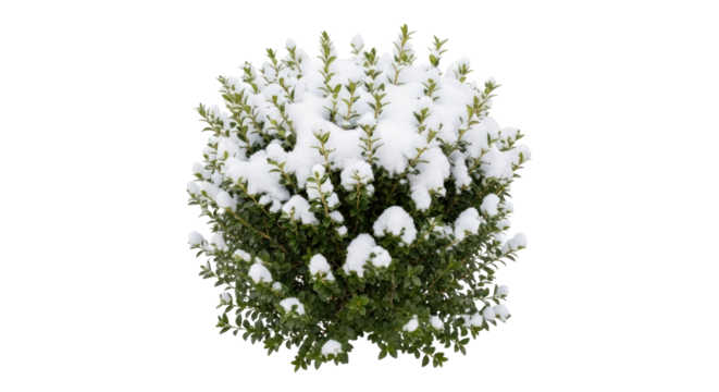Snow Covered Bush Isolated on White Background Winter Season Nature Landscape Element
