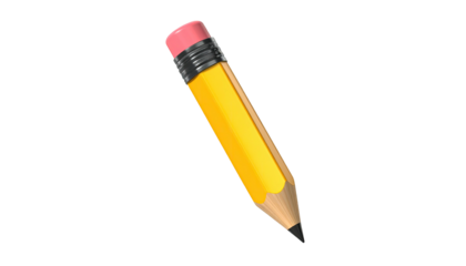Angled yellow pencil with pink eraser and gray ferrule