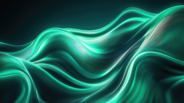 Abstract flowing wave pattern creating a modern green background - Powered by Adobe
