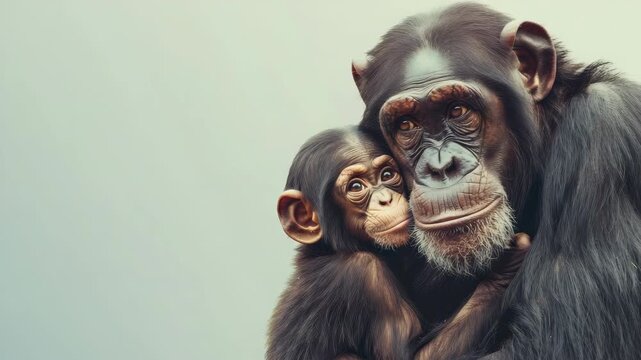 Adult chimpanzee hugging baby