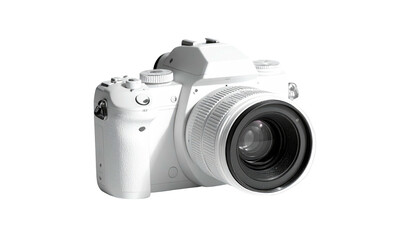 Crisp, clean, white DSLR camera on black background