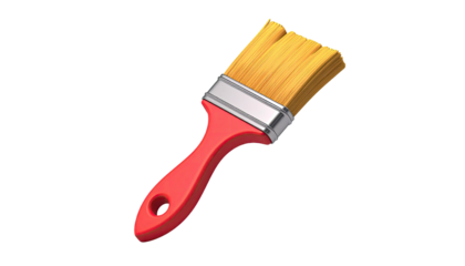 Red-handled paintbrush with yellow bristles against black backdrop
