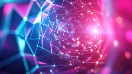 Digital network tunnel transmitting data with glowing connections