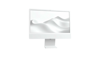 Clean white computer displays a flowing sand-like screen