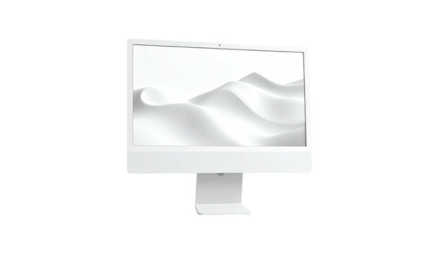Clean white computer displays a flowing sand-like screen