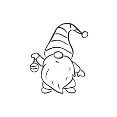 Cute Christmas Gnome Holding Ornament Line Art