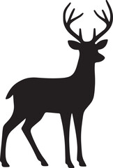 Fototapeta premium Black Deer Silhouette with Antlers, Standing Profile, Minimalist Wildlife Illustration, Transparent Background