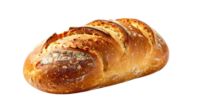 Loaf of golden, crusty bread, diagonally cropped