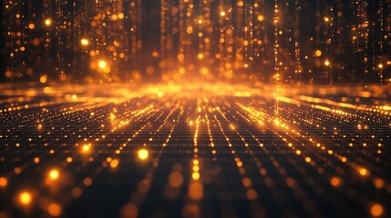 Golden glowing particles forming abstract data network background