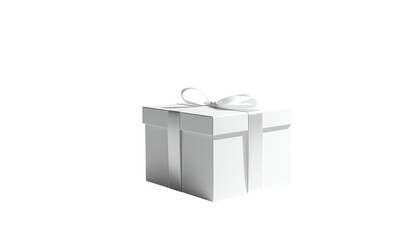 Solitary white gift box, ribbon tied, isolated, plain black backdrop