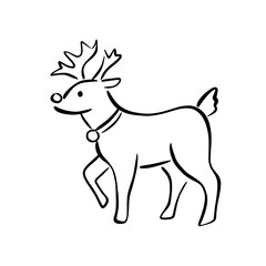 Cute Christmas Reindeer Line Art Illustration