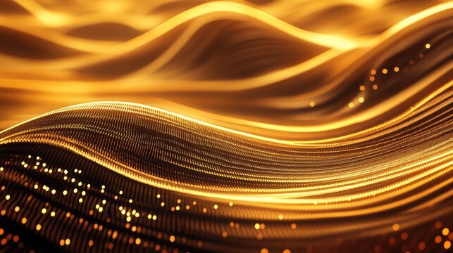 Gold light waves forming digital energy data flow - Powered by Adobe