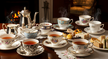 Tea party with fireplace