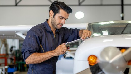 Avionics Technician: A dedicated aircraft mechanic meticulously inspects and repairs the complex systems of an airplane, ensuring it meets safety standards.