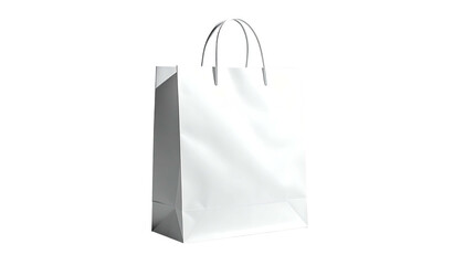 Plain white paper shopping bag with handles, isolated on black