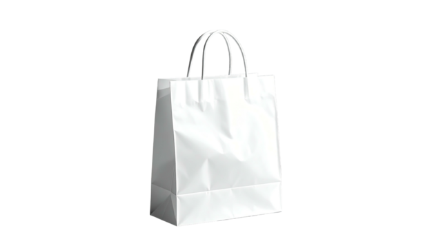 Plain white bag with handles stands against black backdrop