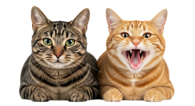 Two cats one yawning isolated on transparent background - Powered by Adobe