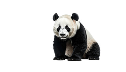 Black and white panda sitting against solid black background