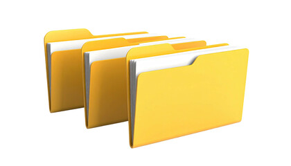 Three yellow document folders staggered, showing papers inside