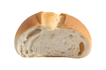 Freshly baked bread roll cut in half isolated on transparent background