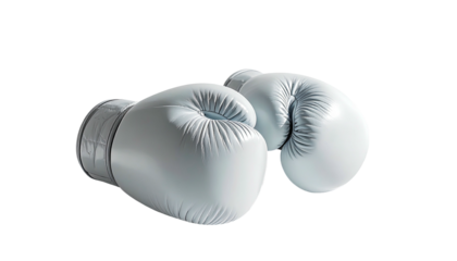 Two white boxing gloves against a plain, black background