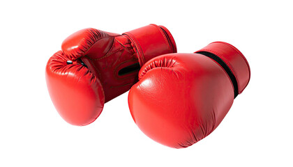 Two red boxing gloves, leather look, isolated on black
