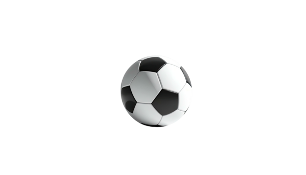 Spherical, black and white soccer ball against a dark background