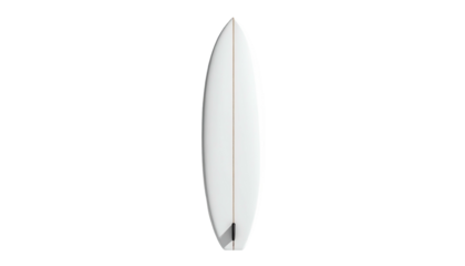 Glossy white surfboard, centered, with a long, sleek design