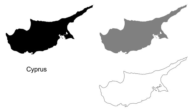Cyprus map set. Cyprus map vector. Cyprus map on silhouette, gray, and outline