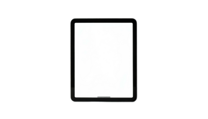 Tablet with blank white screen against a stark black backdrop