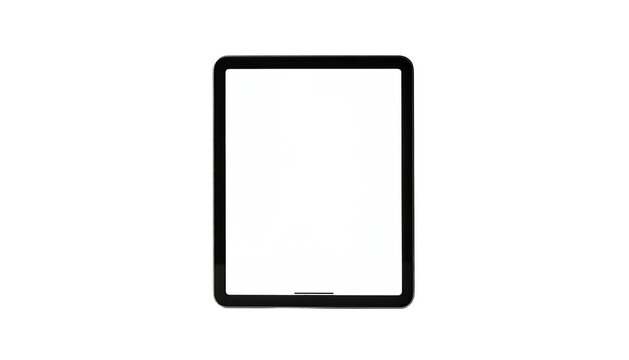 Tablet with blank white screen against a stark black backdrop