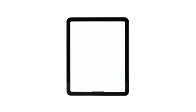 Tablet with blank white screen against a stark black backdrop