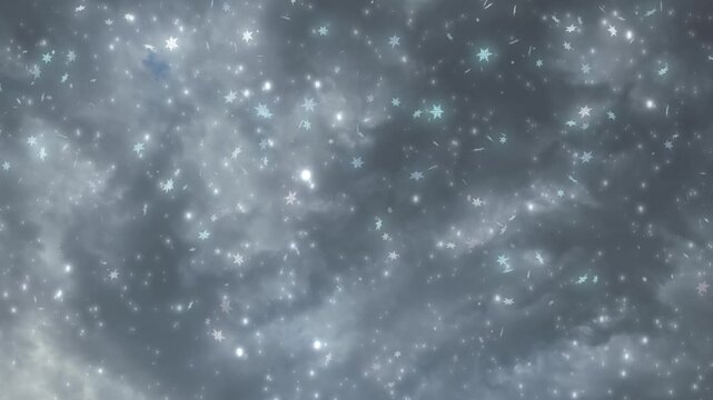 キラキラ光回転しながら降る雪の結晶　冬・クリスマス・天気の背景