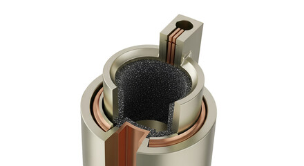 Cutaway view of a cylindrical component with internal structure