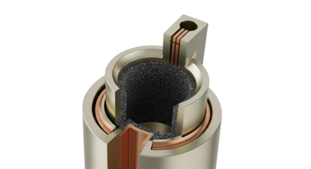 Cutaway view of a cylindrical component with internal structure