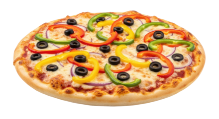 Delicious pizza with colorful toppings transparent background cutout png