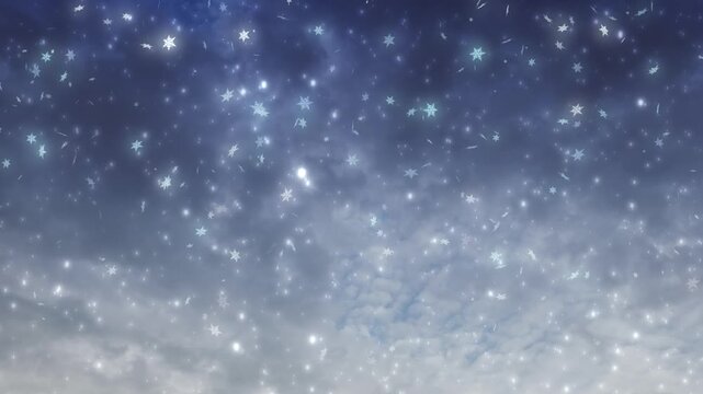 キラキラ光回転しながら降る雪の結晶　冬・クリスマス・天気の背景
